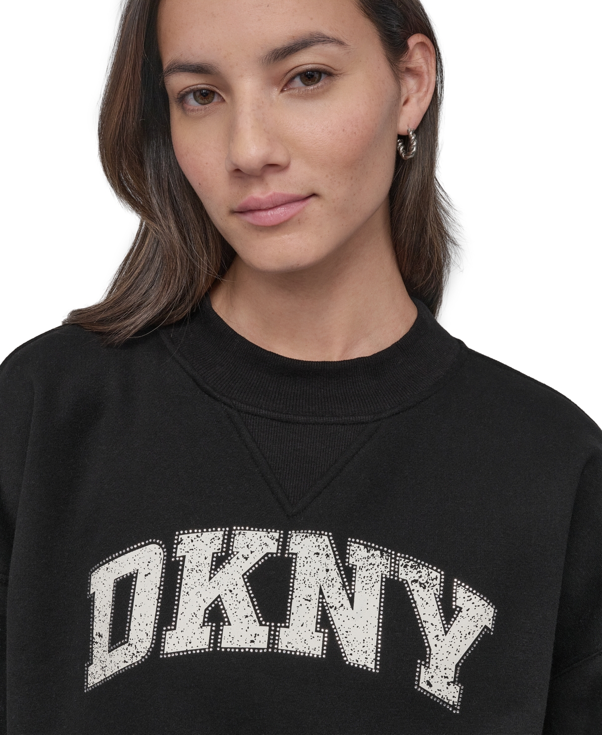 Dkny Sport Women's Rhinestone Logo Crewneck Top In Black
