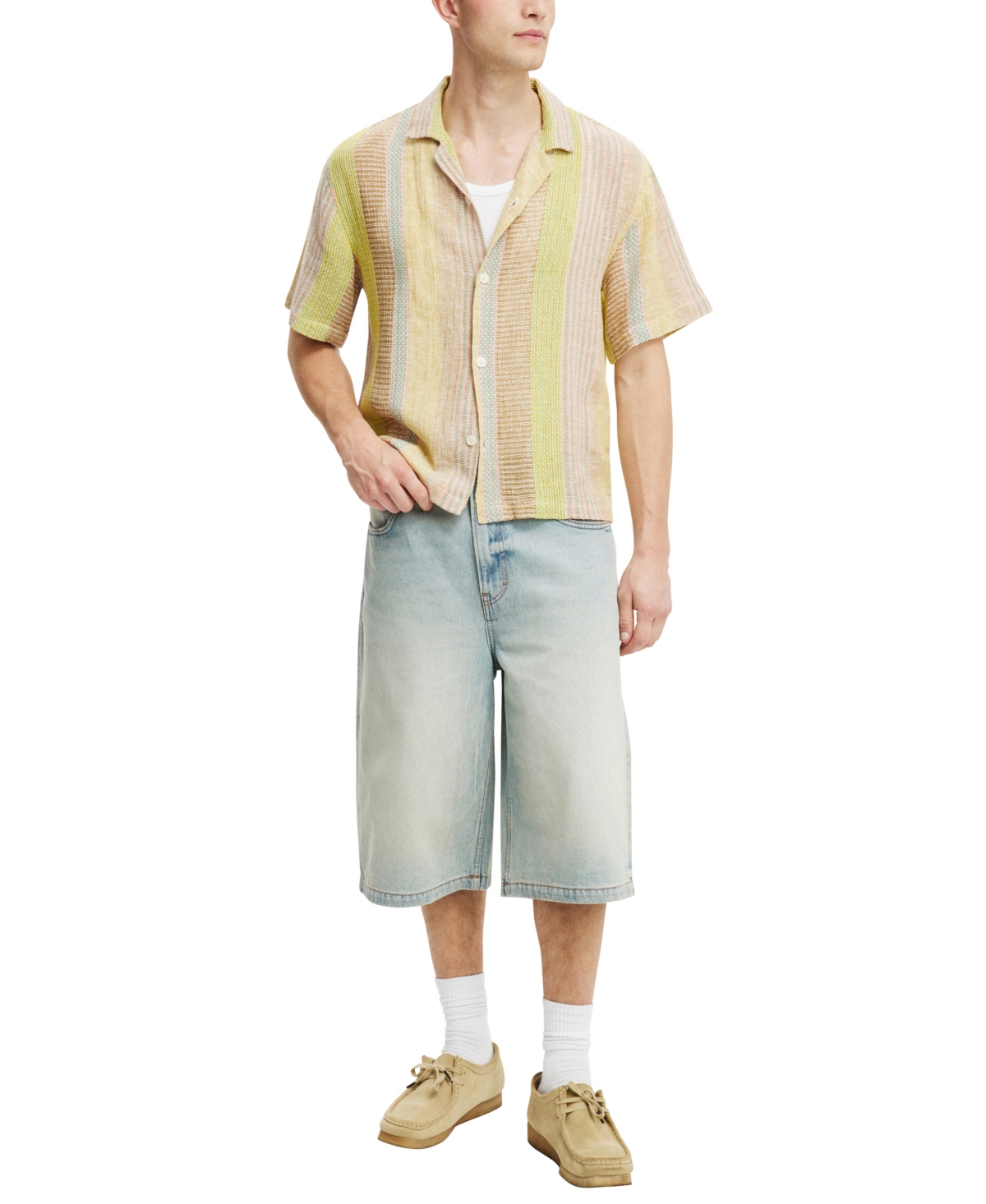 Shop Cotton On Men's Box Fit Short Sleeve Shirt In Yellow Multi Stripe