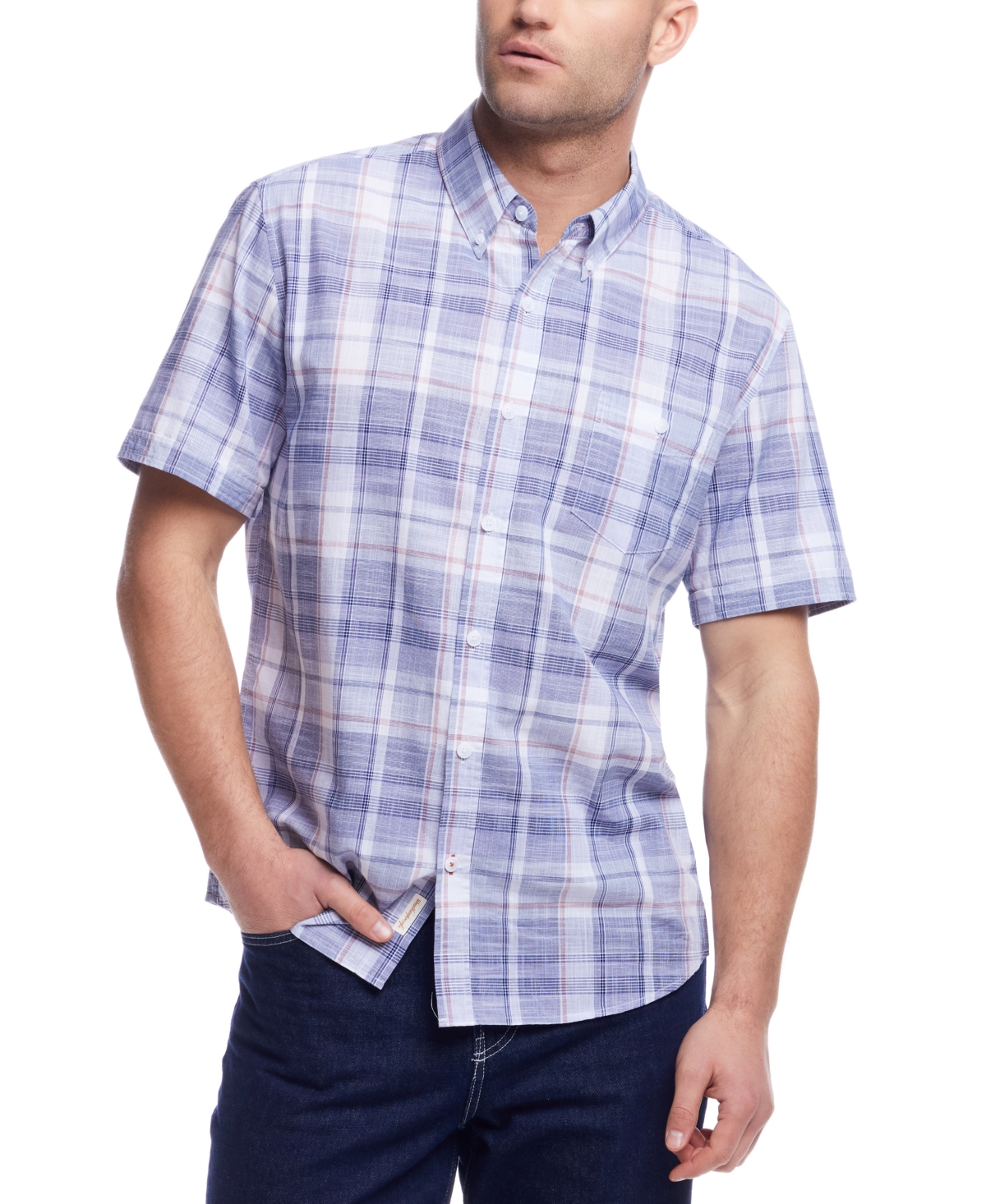 Men's Short Sleeve Plaid Shirt - Blue Sapphire