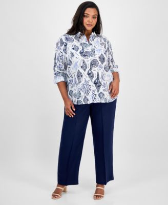 売れ筋商品|||チャータークラブ カットソー トップス レディース Plus Size Toile Affar Button-Front Linen Shirt, Exclusively at Macy's Bright White Charter Club Plus Size Toile Affar Button-Front Linen Shirt