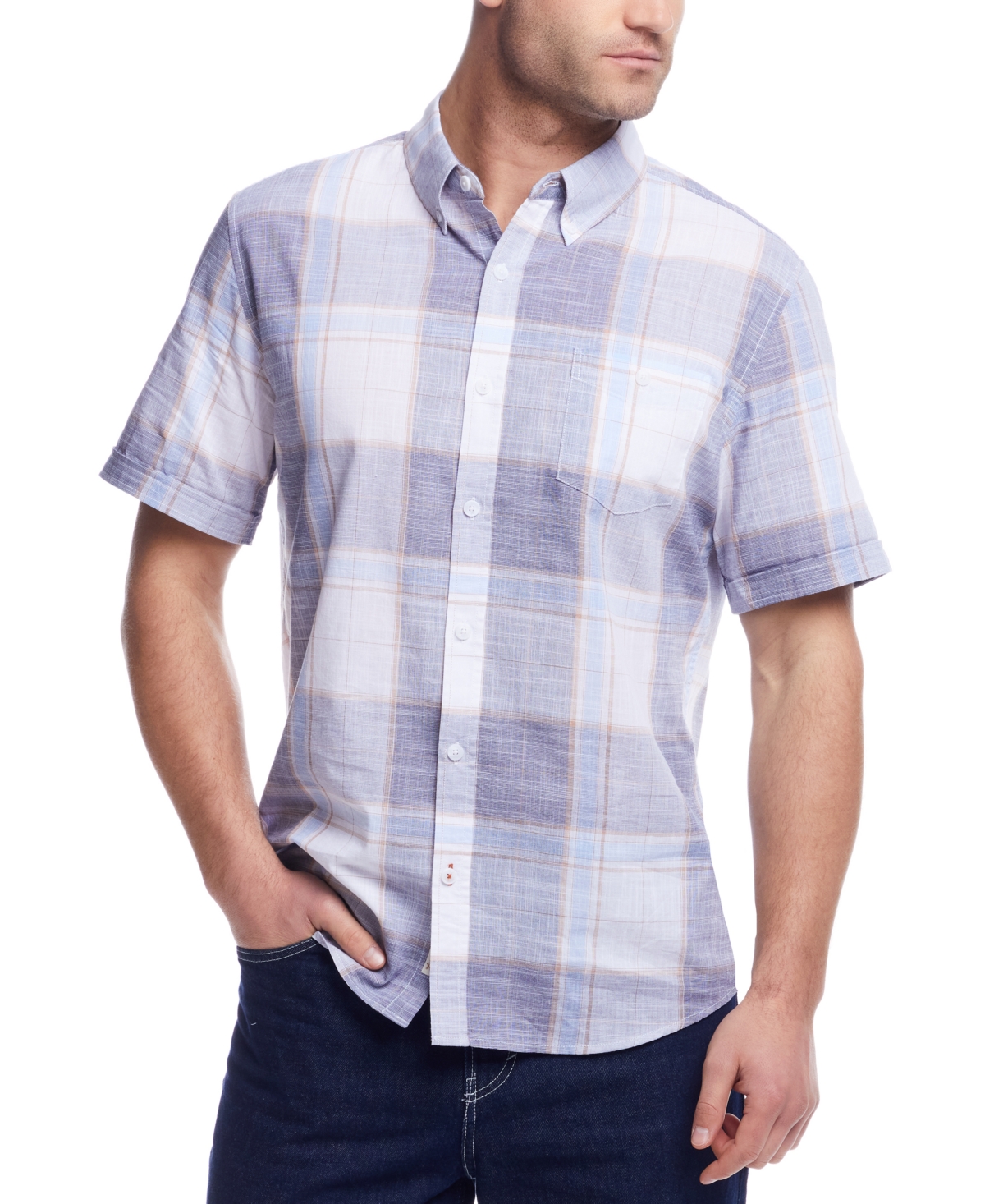 Men's Short Sleeve Plaid Shirt - Blue Sapphire