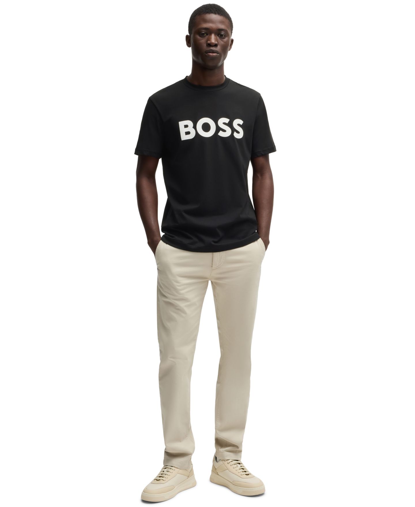 Мужская футболка Hugo Boss Cotton-Jersey Large Logo Print, цвет: Бежевый — фото 10