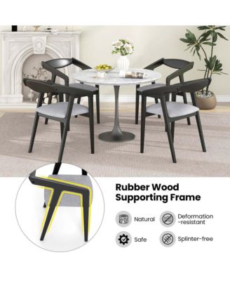 Wooden Dining Chair Set of 2 with Rubber Wood Frame Armrests Padded Cushion