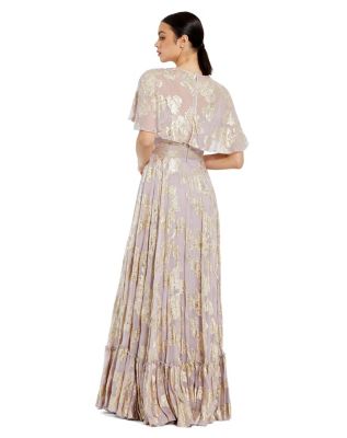 Женское платье трапециевидной формы с высоким воротом и накидкой с цветочным принтом Mac Duggal