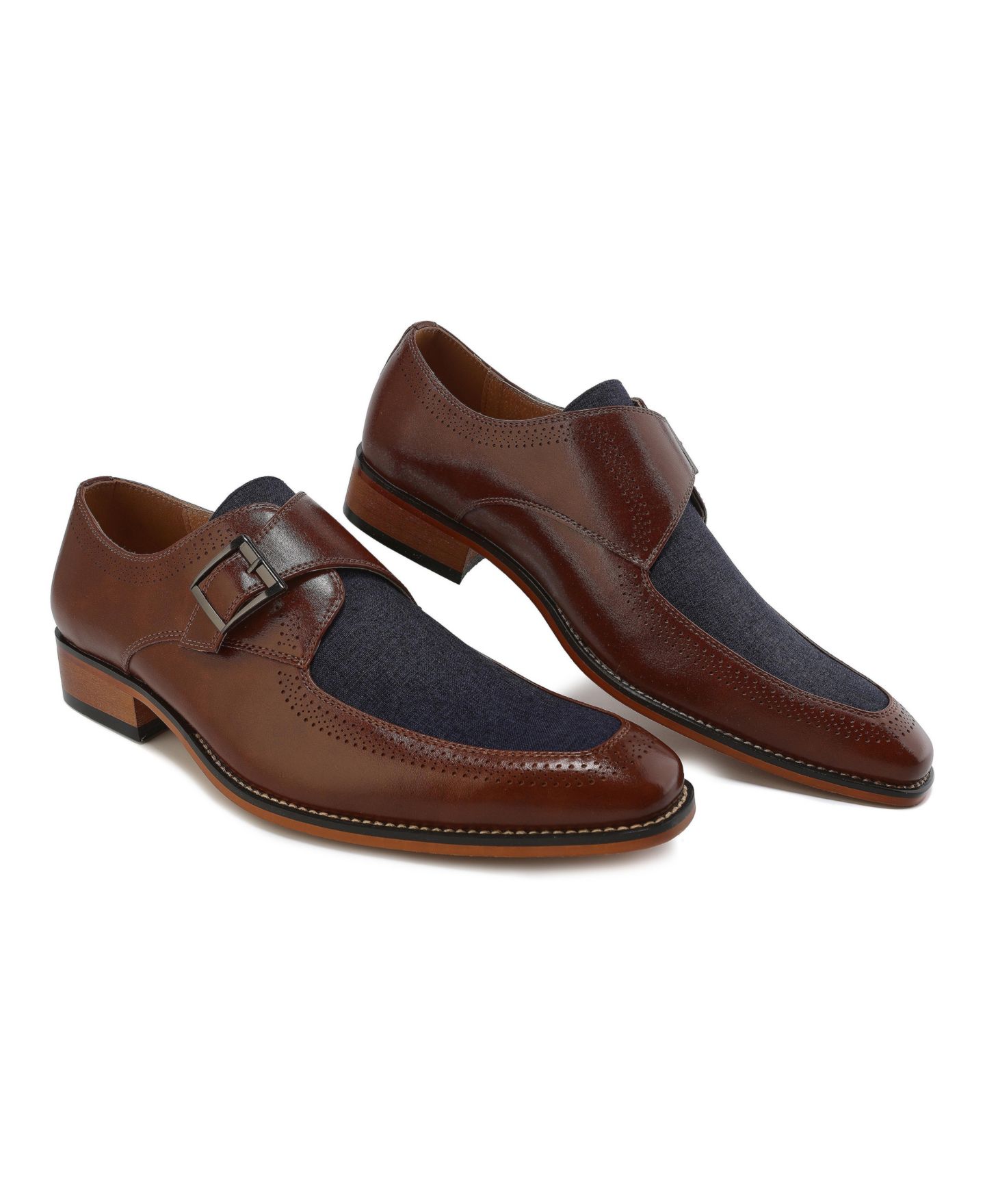 Мужские туфли Gino Vitale Moc Toe Monk Strap Two-Tone Loafer, цвет: Коричневый / Синий — фото 2