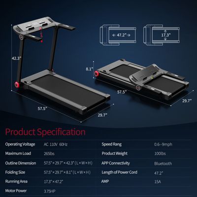 Folding Treadmill with APP Control and 12 Preset Programs Space-Saving Exercise Machine for Home Use