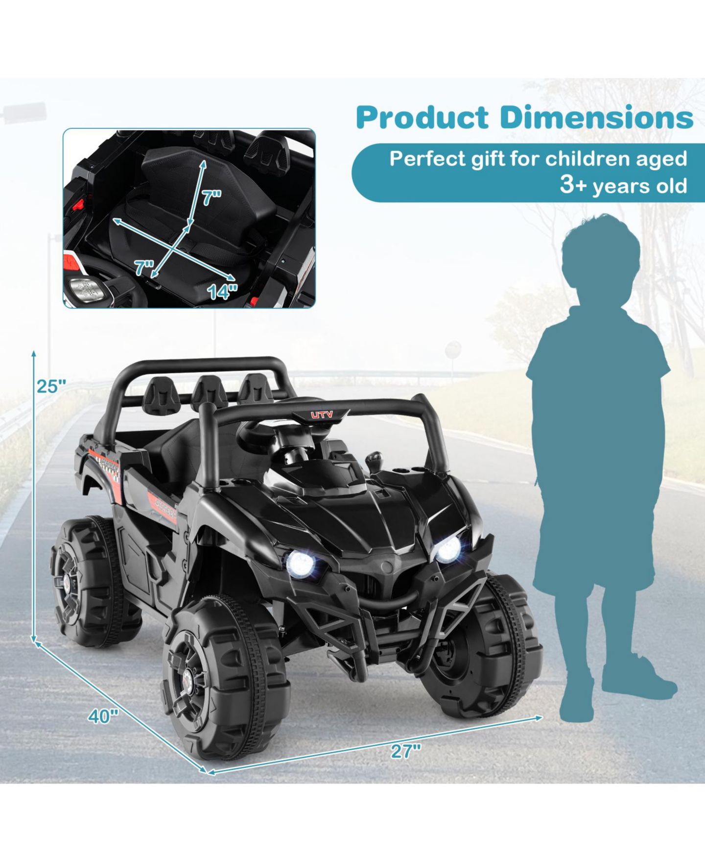 Детская игрушка Slickblue 12V Battery Powered Electric Ride-On Vehicle with Remote Control and 3 Speeds, 66 lb Capacity, Ages 3+, цвет: Чёрный — фото 4