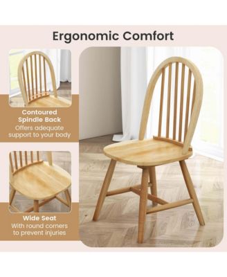 3 PCS Dining Set for 2 Round Table with 2 Chairs Solid Rubber Wood Frame Modern