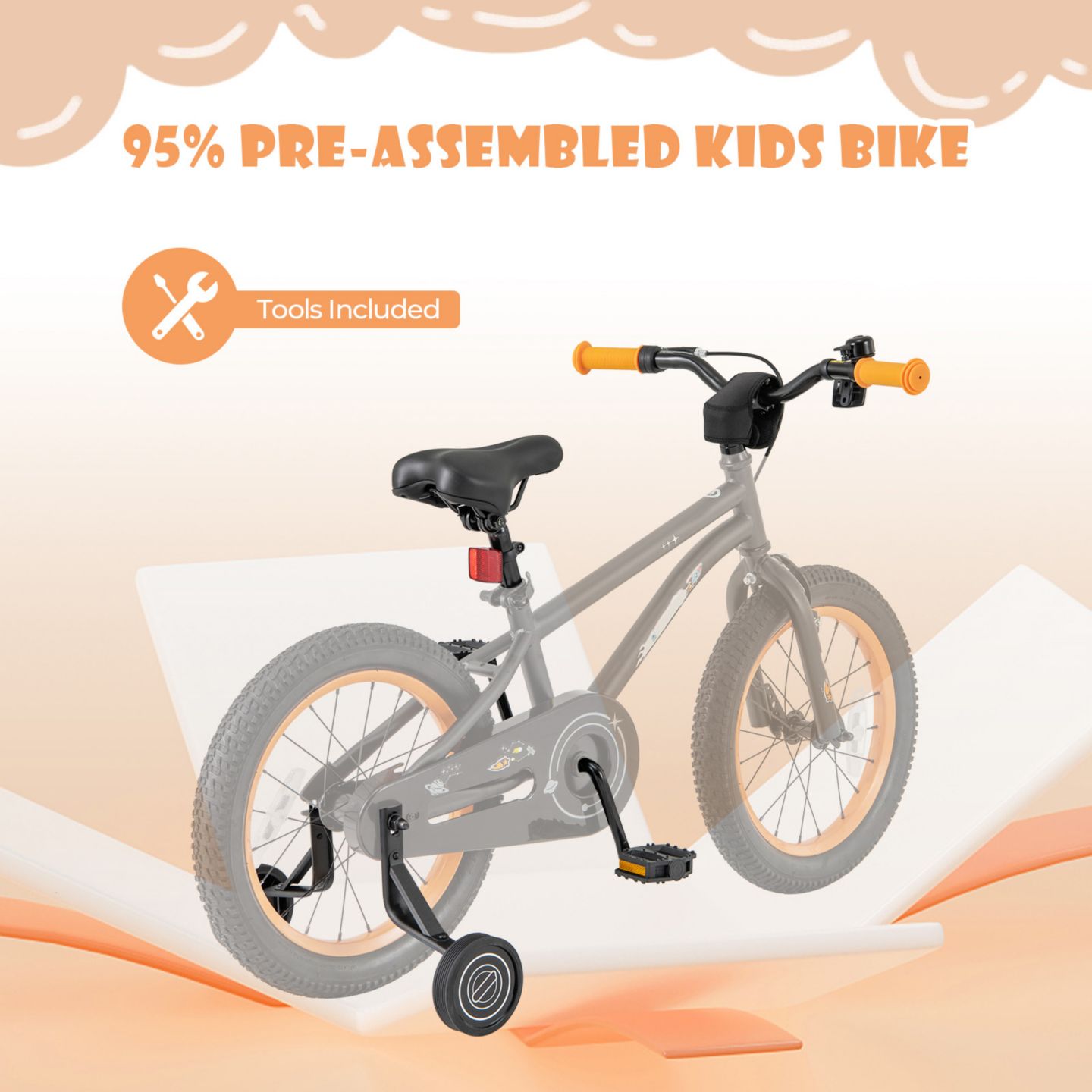 Детская игрушка Slickblue Training-Wheel Adjustable-Seat Bicycle, 4–7 лет, цвет: Чёрный — фото 5