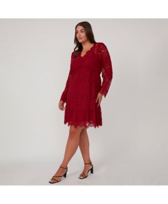 Мини-платье с кружевной оборкой и длинным рукавом