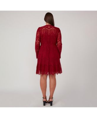 Women's Mini Lace Frill Long Sleeve Dress