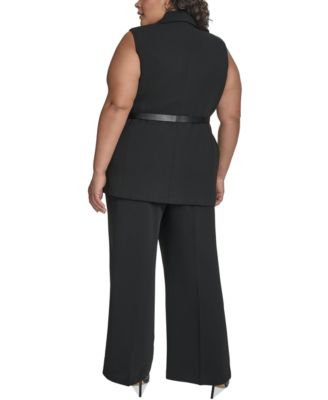 Креповый жилет DKNY Plus Size с поясом и зубчатым воротником