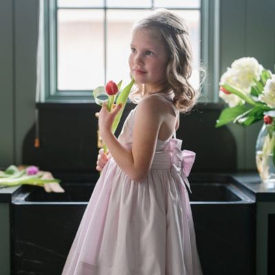 Big Girls Heirloom Sleeveless Special Occasion Sundress with Bow Back Detail and Embroidery