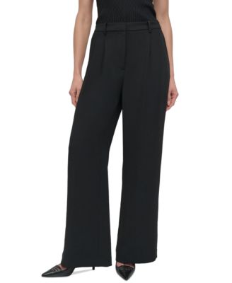 DKNY - Petite High-Rise Wide-Leg Crepe Pants