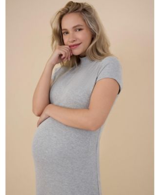 Maternity Mock Neck Short Sleeve Ribbed Midi Dress - Motherhood
