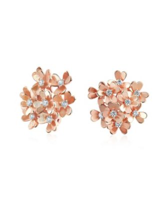 Bouquet Of Flower Cubic Zirconia Floral CZ Button Style Clip On Earrings Plated