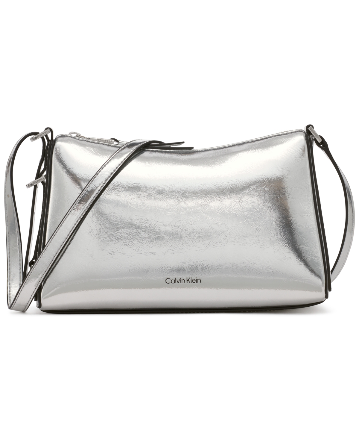 Calvin Klein Mandy Metallic Crossbody In Metallic Silver