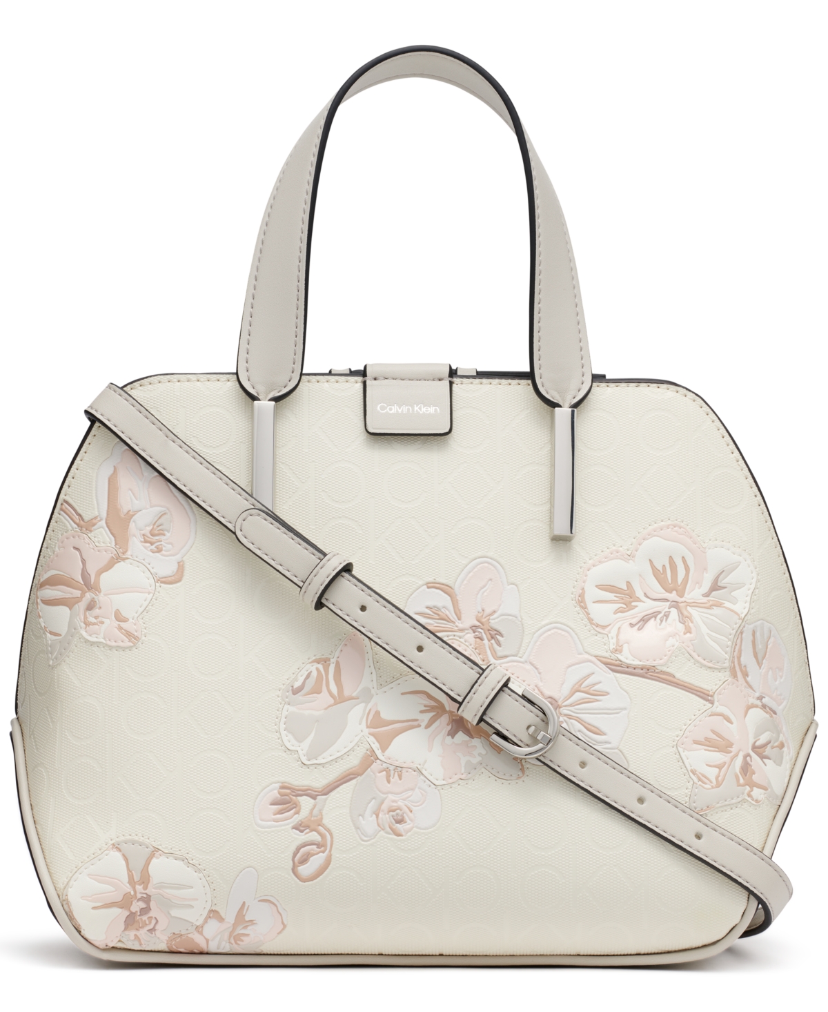 CALVIN KLEIN AUDREY FLORAL LOGO EMBOSS SATCHEL 