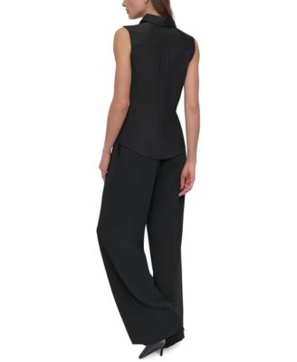 Атласная блузка без рукавов с пуговицами спереди от DKNY Petite