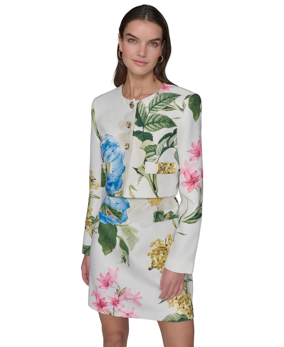 Shop Karl Lagerfeld Women's Spring Tweed Bolero Jacket In S Wt,fr Bl