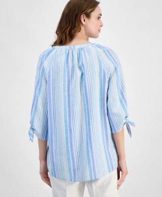 Women's Striped Raglan Tie-Sleeve Top