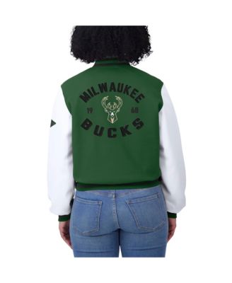 Женская укороченная университетская куртка на молнии Hunter зелено-белого цвета от Erin Andrews Milwaukee Bucks от Erin Andrews.