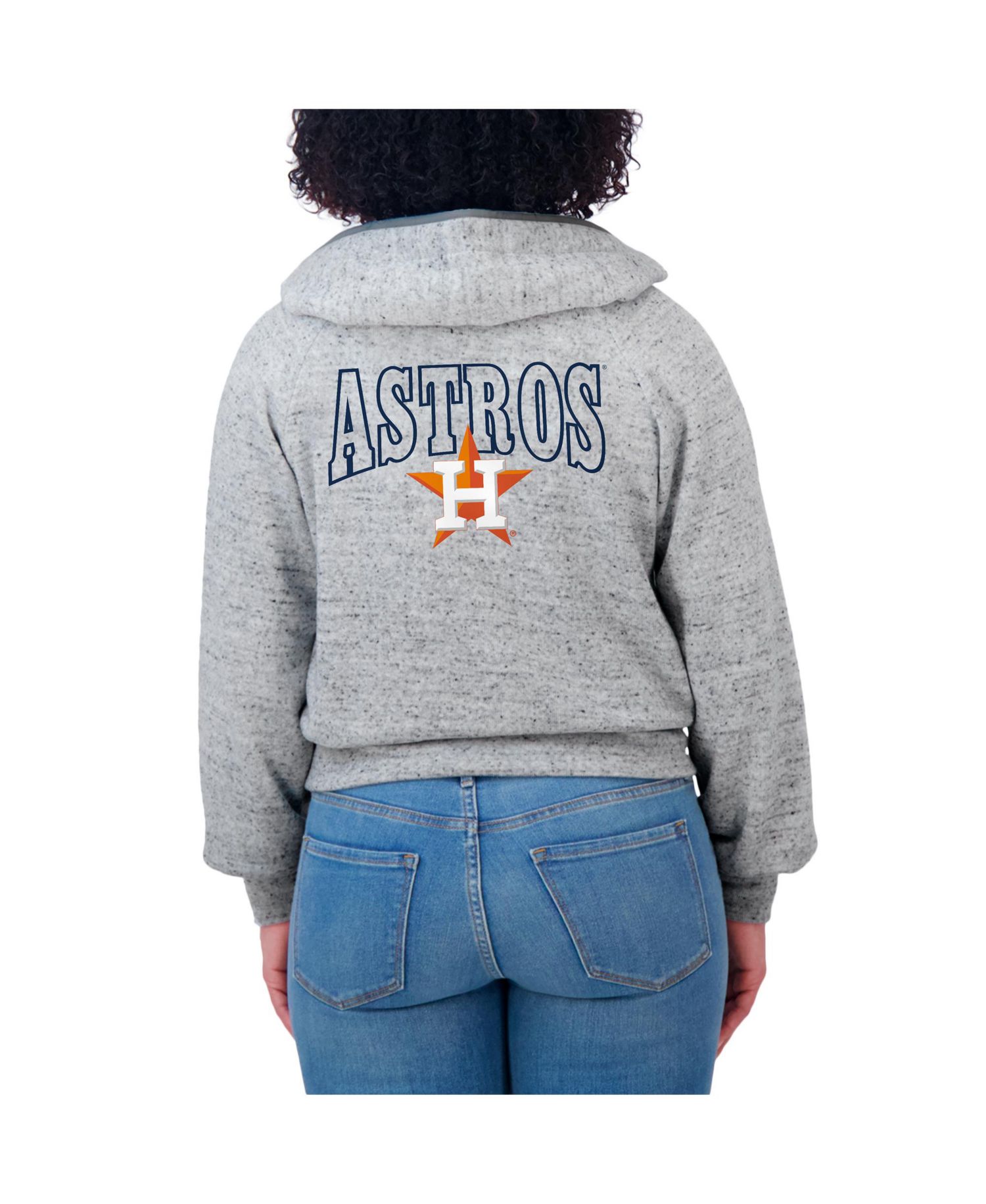 Women's Heather Gray Houston Astros Speckled Fleece Cropped Full-Zip Hoodie