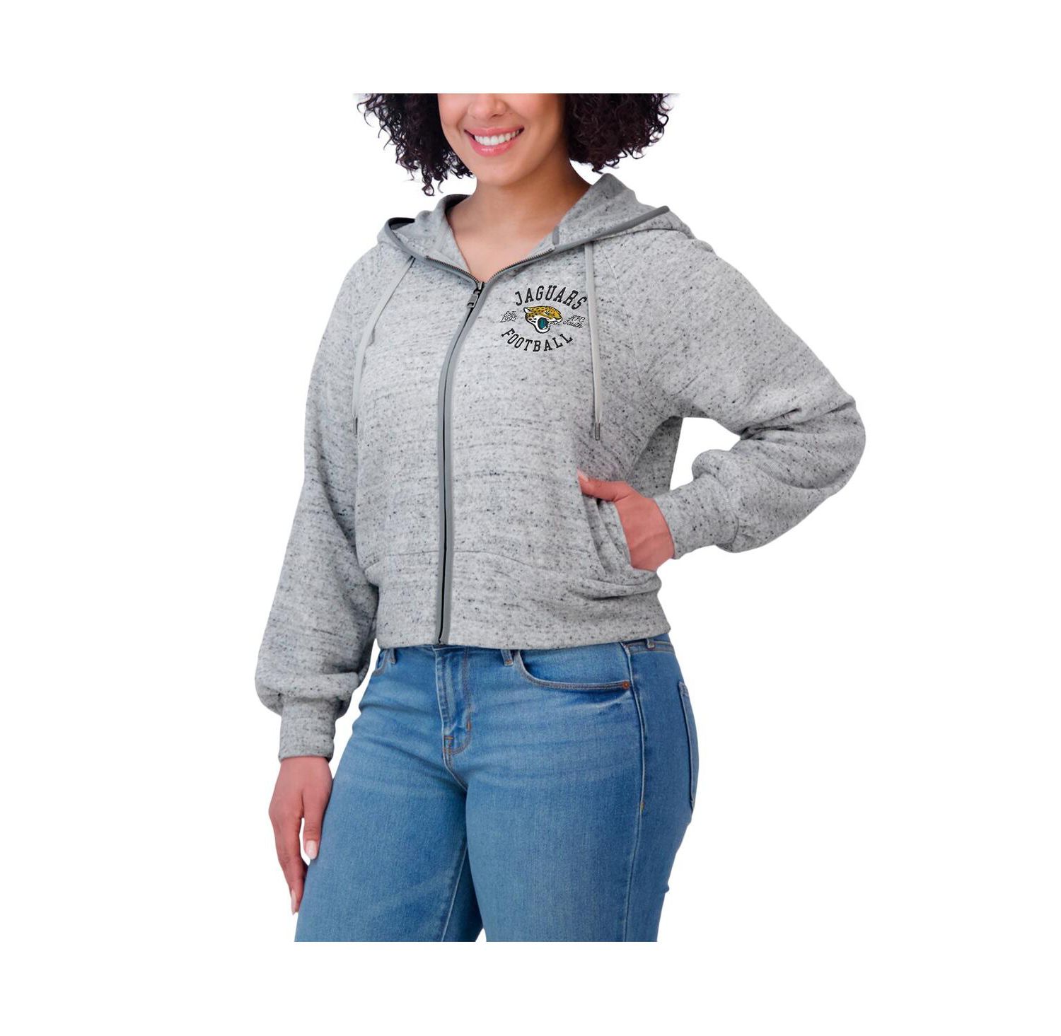 Women's Heather Gray Jacksonville Jaguars Speckled Fleece Cropped Full-Zip Hoodie