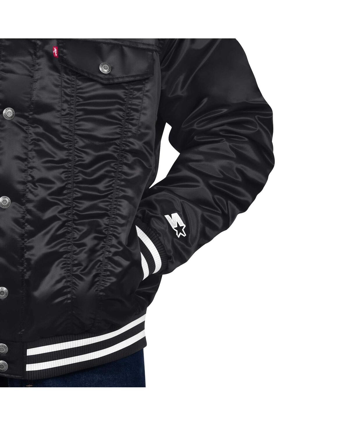 Starter Men's X Levi's Black Boston Celtics Silver Label Trucker Satin Full-snap Jacket In Black