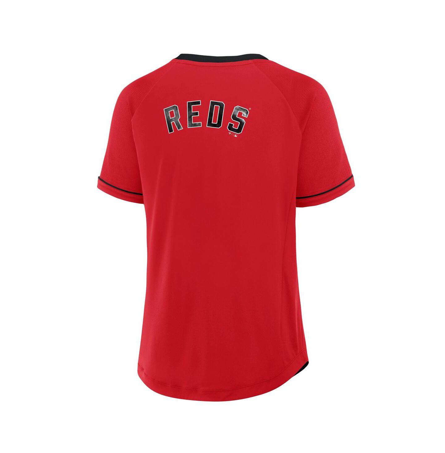 Женская футболка Fanatics Red Cincinnati Reds Cooperstown Collection League Diva Raglan V-Neck — фото 2