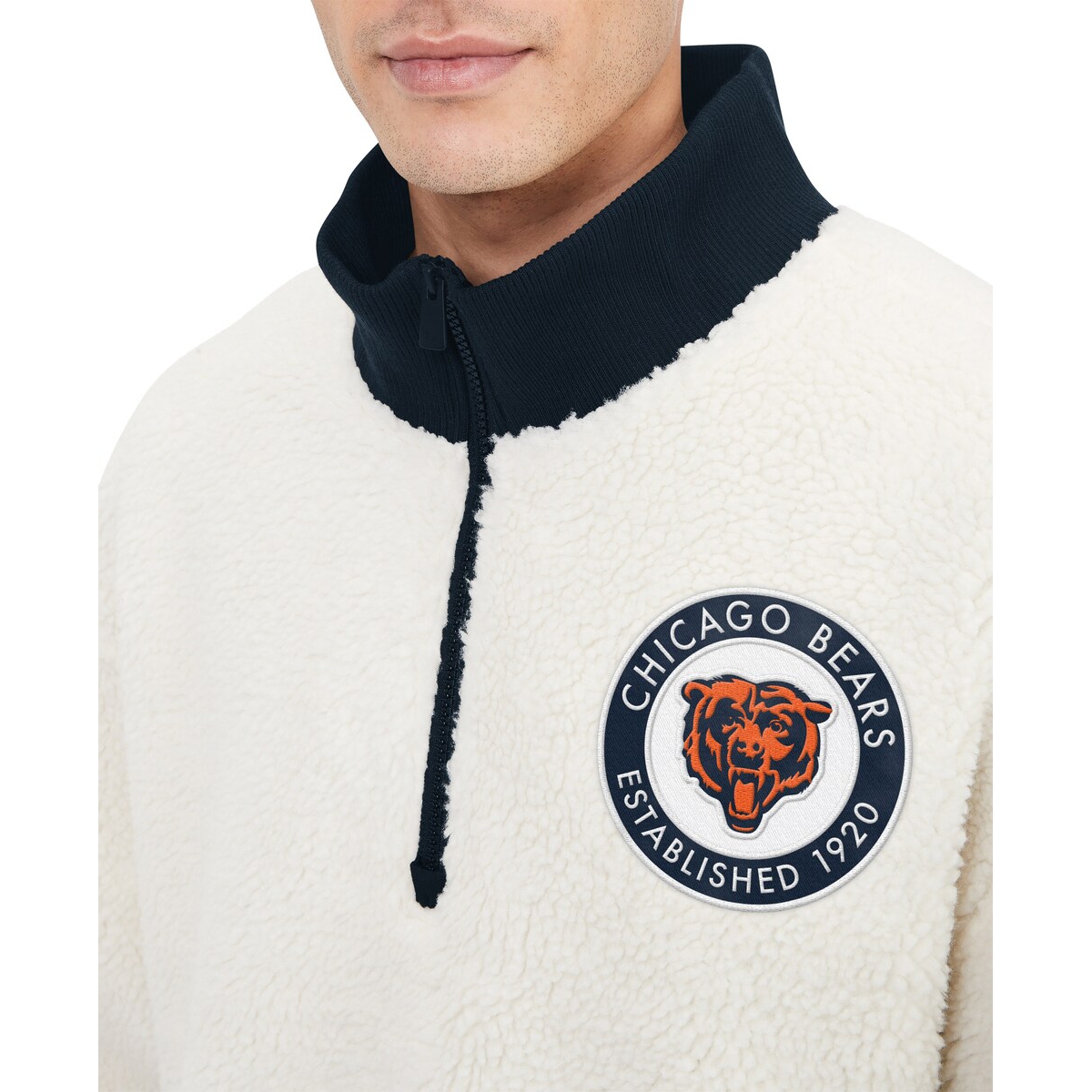 Shop Tommy Hilfiger Men's Cream Chicago Bears Jordan Sherpa Quarter-zip Sweatshirt