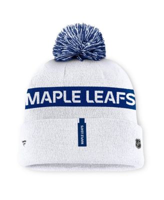 Женская бело-голубая шапка Fanatics Authentic Pro Rink от Toronto Maple Leafs Authentic Pro Rink с манжетами и помпоном