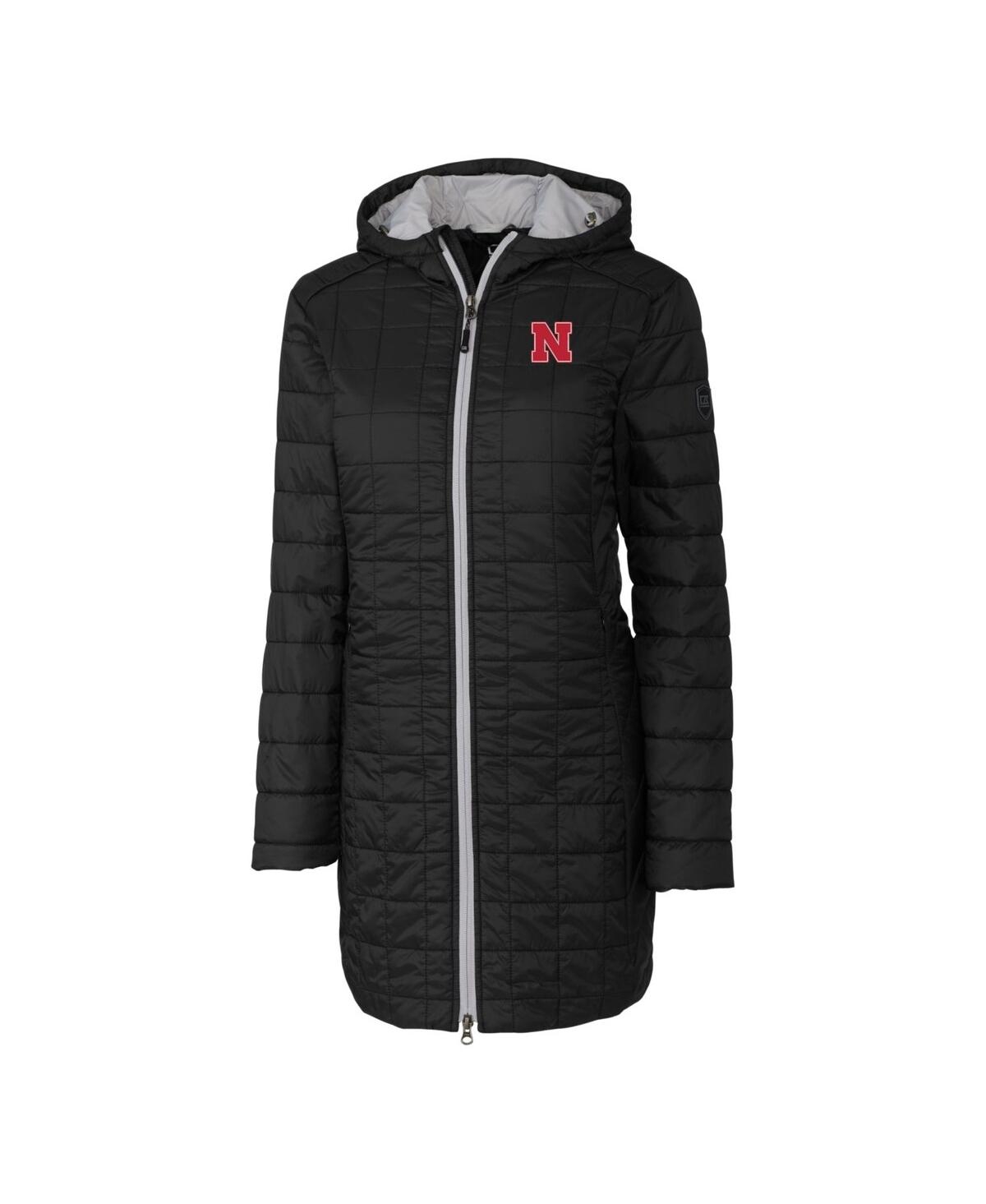 CUTTER & BUCK WOMEN'S BLACK NEBRASKA HUSKERS RAINIER PRIMALOFT ECO HOODED LONG COAT 