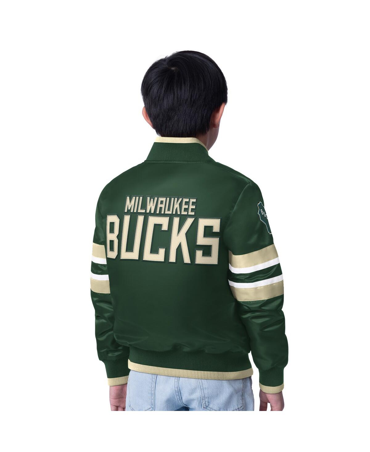 Starter Big Boys And Girls Hunter Green Milwaukee Bucks Scout Varsity Full-snap Jacket In Hunter Green