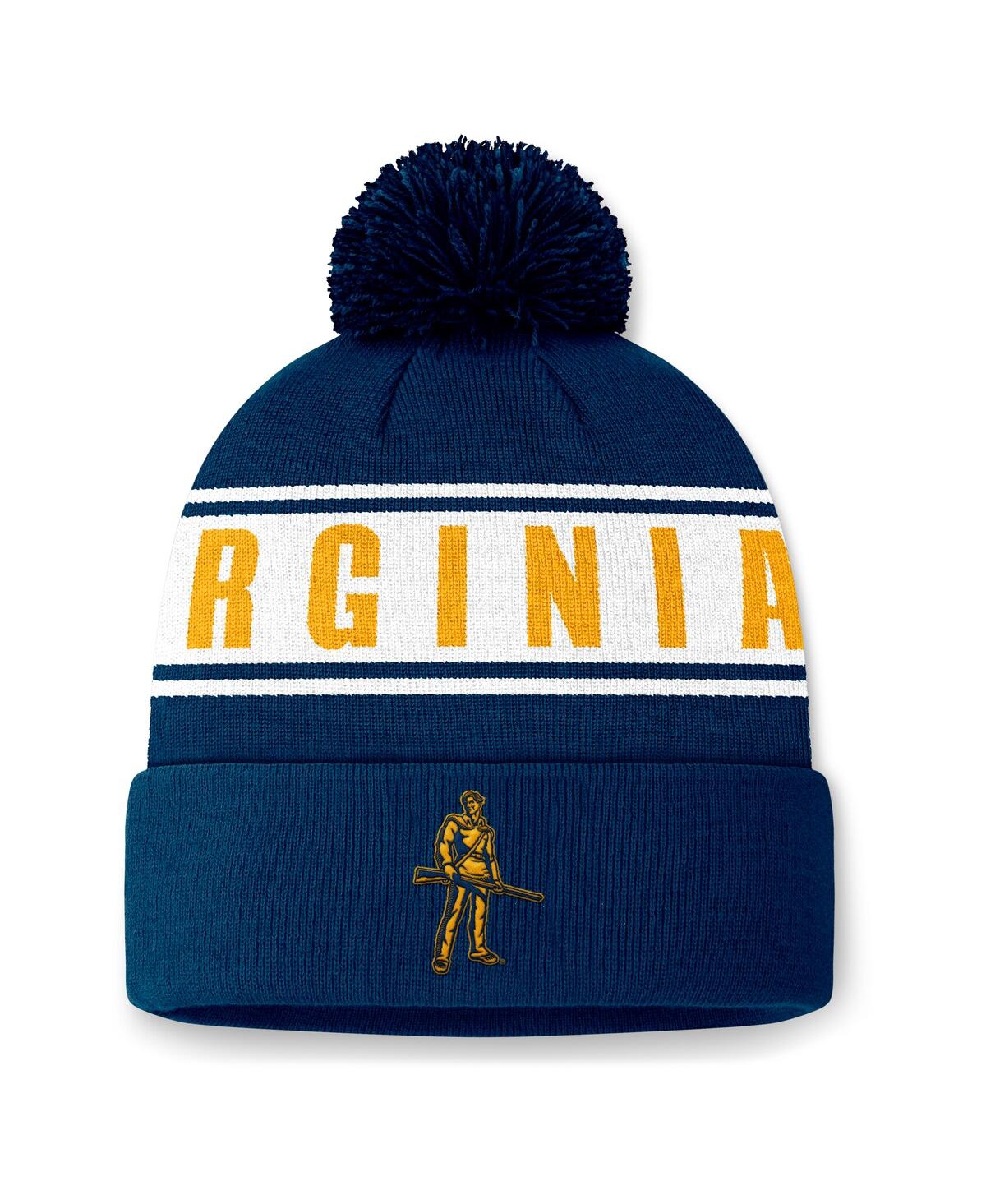 Top Of The World Men's Navy West Virginia Mountaineers Slash Cuffed With Pom Knit Hat In Navy