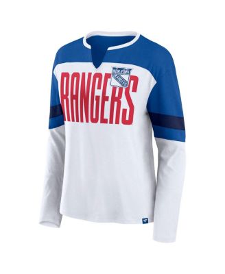 Women's White/Blue New York Rangers Frozen Long Sleeve Notch Neck T-Shirt