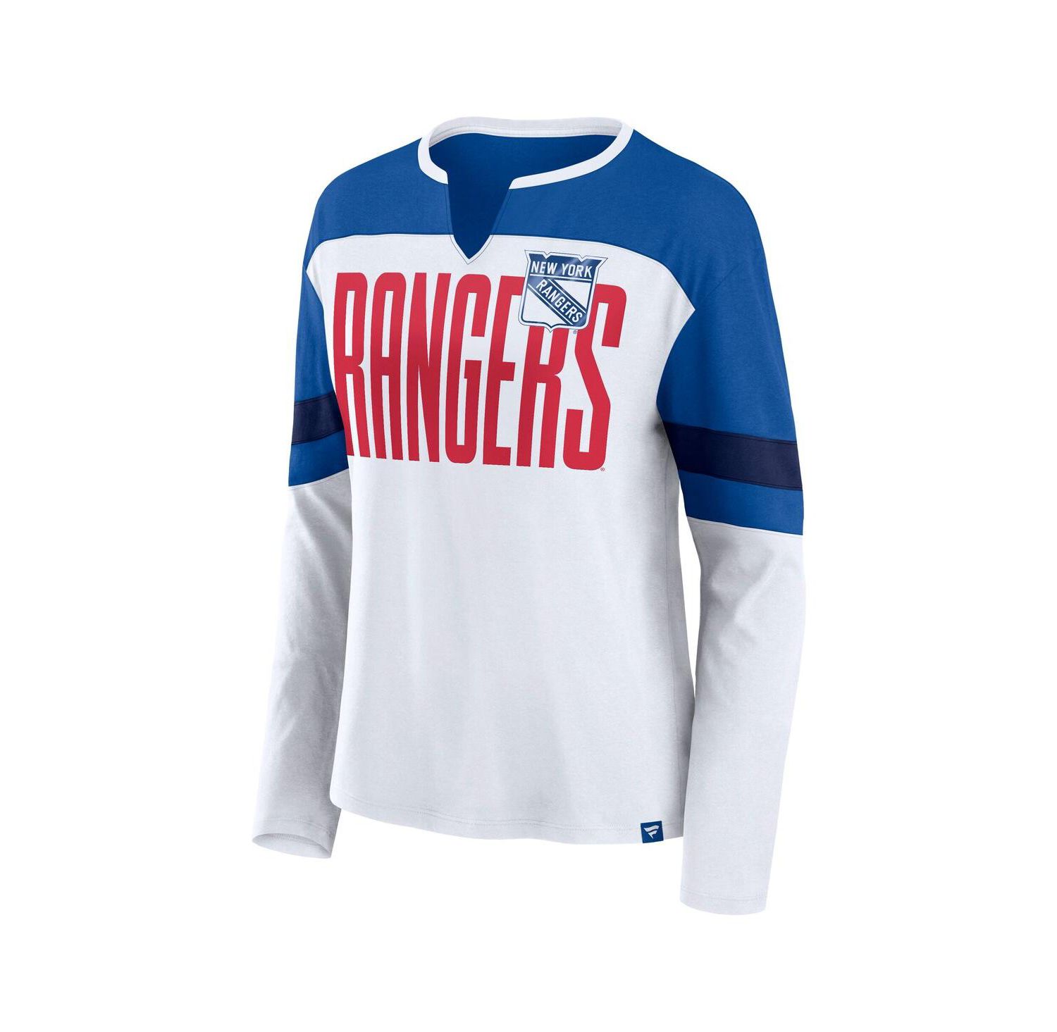 Women's White/Blue New York Rangers Frozen Long Sleeve Notch Neck T-Shirt