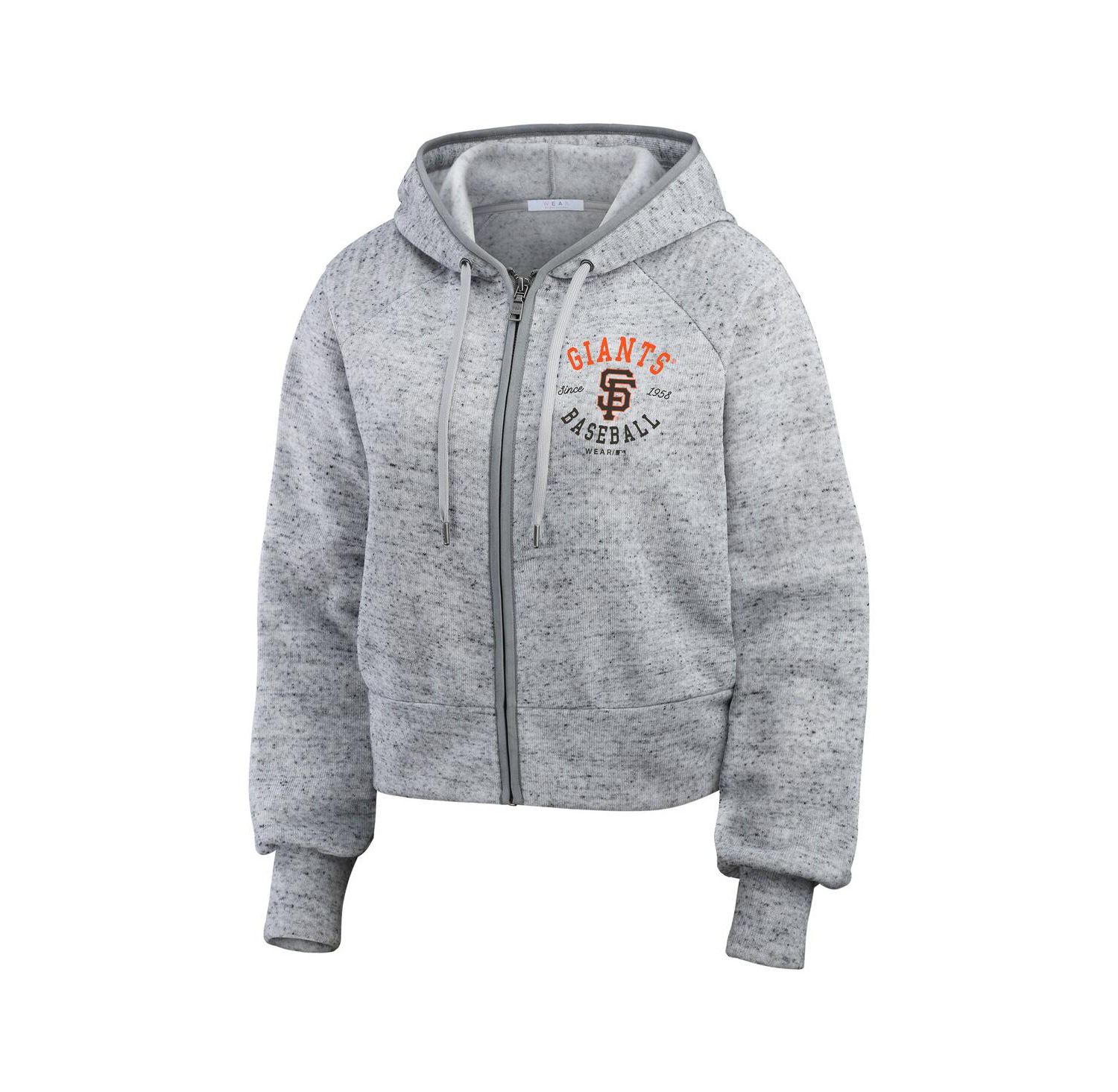 Women's Heather Gray San Francisco Giants Speckled Fleece Cropped Full-Zip Hoodie