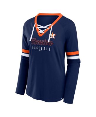 Women's Navy Houston Astros Won Done Raglan Lace-Up Long Sleeve T-Shirt