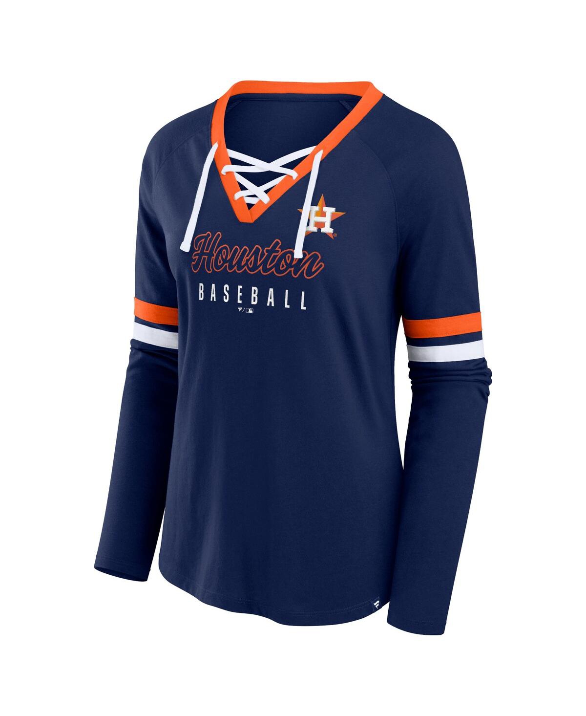 Fanatics Women's Navy Houston Astros Won Done Raglan Lace-up Long Sleeve T-shirt In Navy
