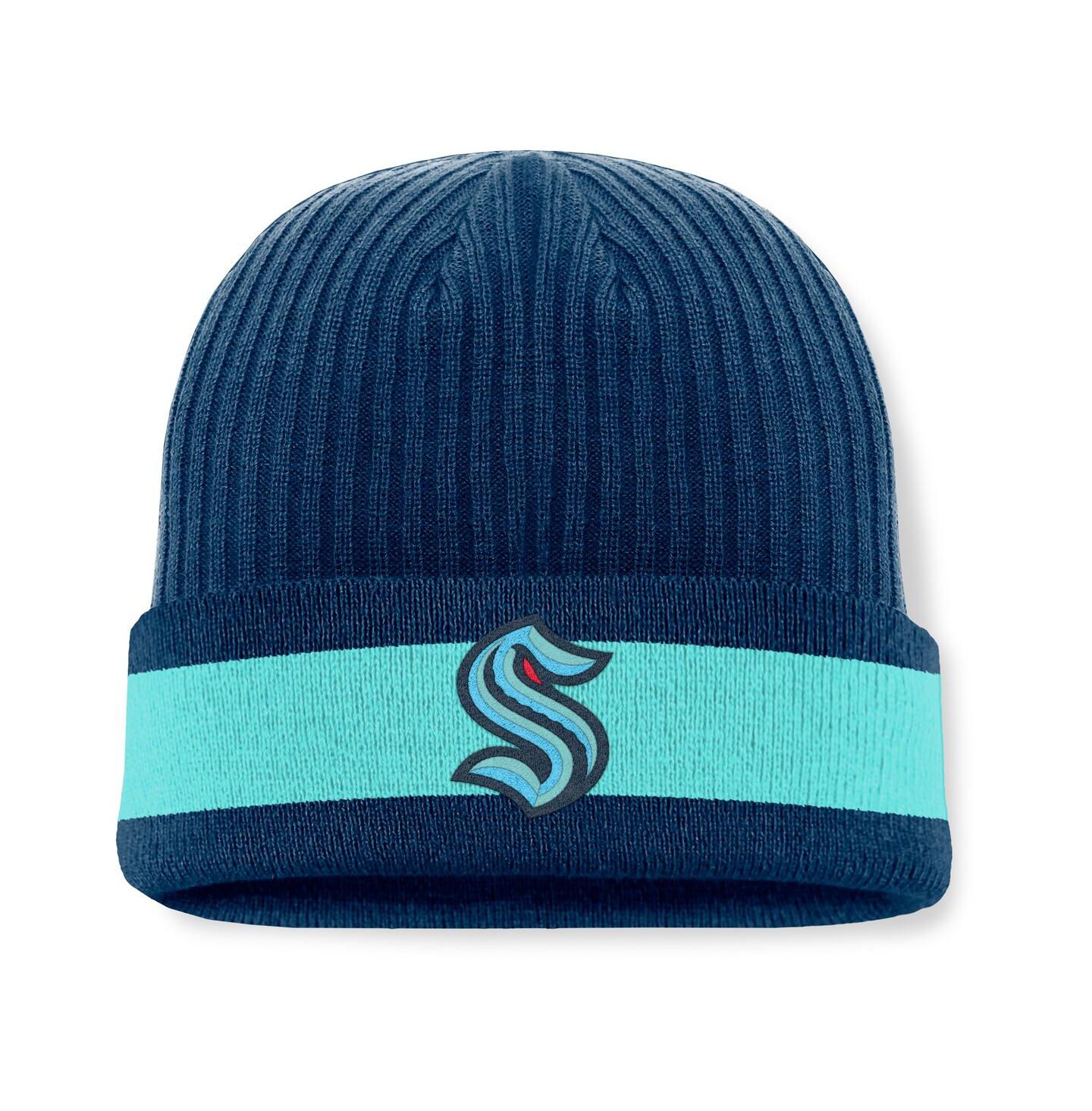 Мужская шапка Fanatics Deep Sea Blue Seattle Kraken Blueliner Cuffed Knit Hat — фото 1