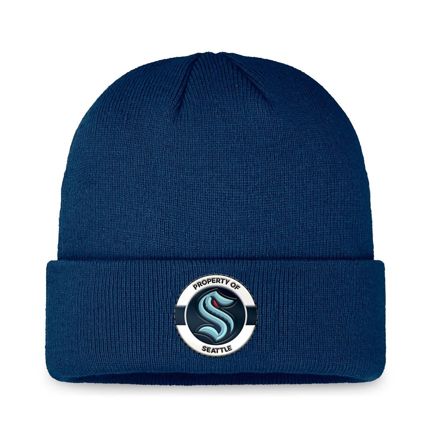 Мужская шапка Fanatics Deep Sea Blue Seattle Kraken Authentic Pro Training Camp Cuffed Knit Hat — фото 1