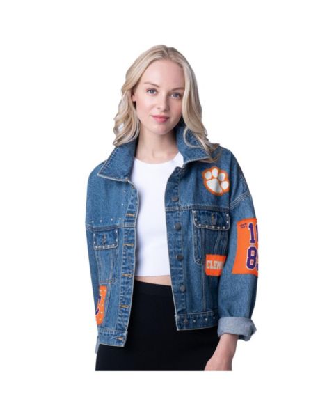 Женские куртки G-III 4Her by Carl Banks Women's Denim Clemson Tigers Game Ball Patches and Studs Full-Button Jacket