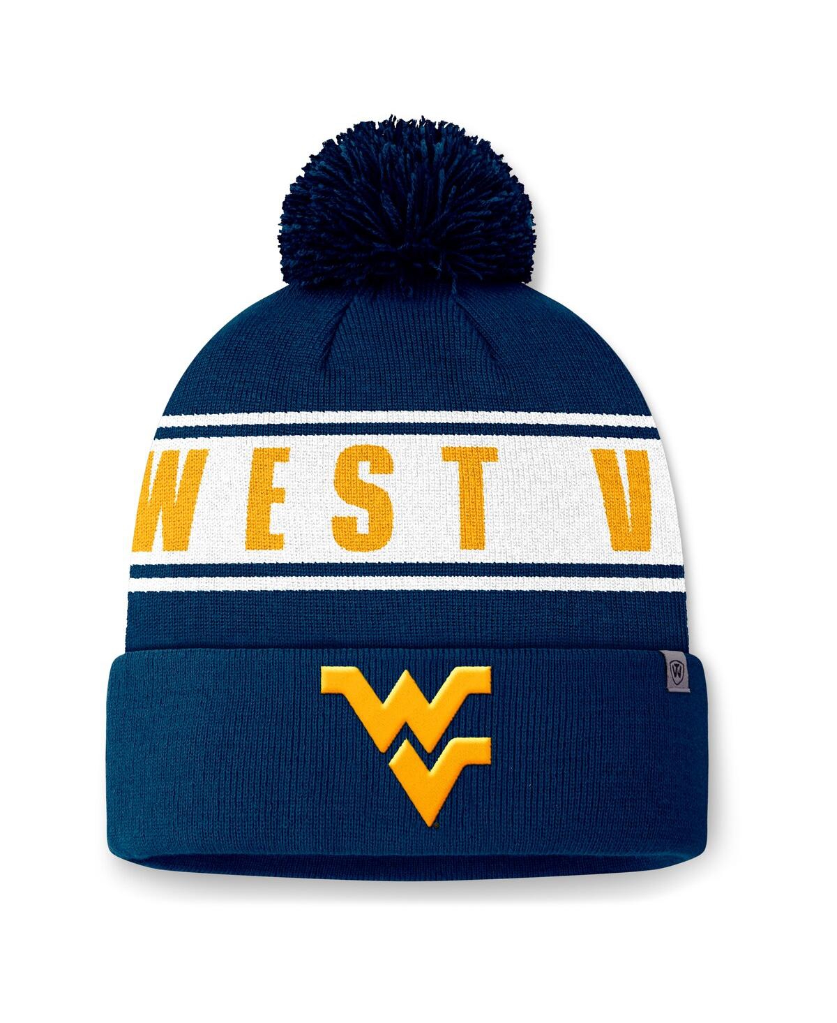 Top Of The World Men's Navy West Virginia Mountaineers Slash Cuffed With Pom Knit Hat In Navy