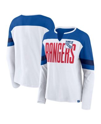 Fanatics - Women's  White/Blue New York Rangers Frozen Long Sleeve Notch Neck T-Shirt