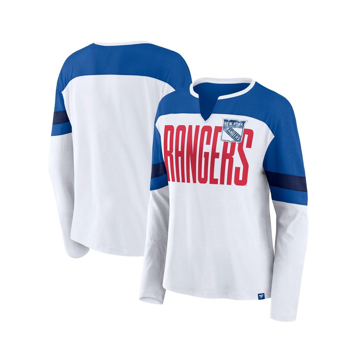 Женская футболка Fanatics White/Blue New York Rangers Frozen Long Sleeve Notch Neck — фото 1