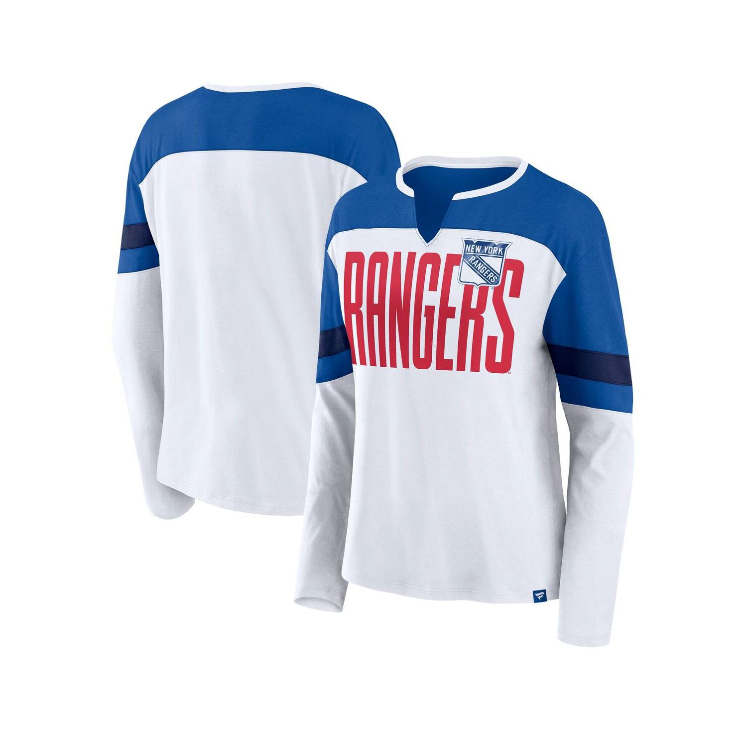 Women's White/Blue New York Rangers Frozen Long Sleeve Notch Neck T-Shirt