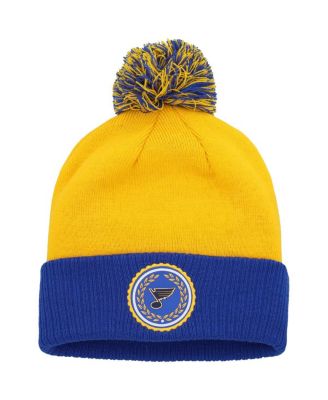 Женская вязаная шапка Adidas Gold St. Louis Blues Laurel с манжетами и помпоном
