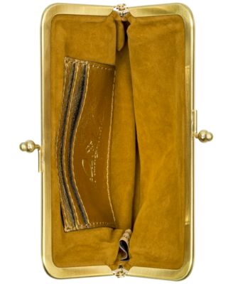 Сумка-футляр Patricia Nash Fira из золотой кожи с замочком-рамкой 