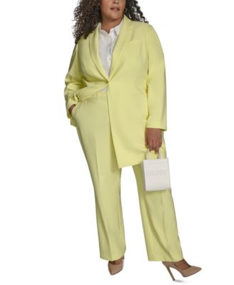 Shop Dkny Plus Size Sleeveless Top Straight Leg Pants One Button Blazer In Light Lemon